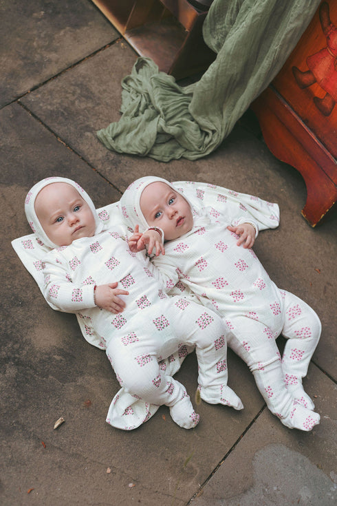 Bondoux Pink Floral Velour Footie & Hat
